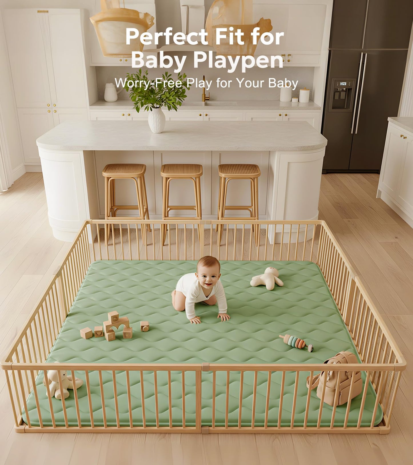 Mallify Baby Play Mat 50"x50", Non-Slip Baby Mat for Floor, Soft Thicker Playpen Mat, Portable Playmat, Crawling Mat for Infants, Babies, Toddlers, Activity Mat, Green