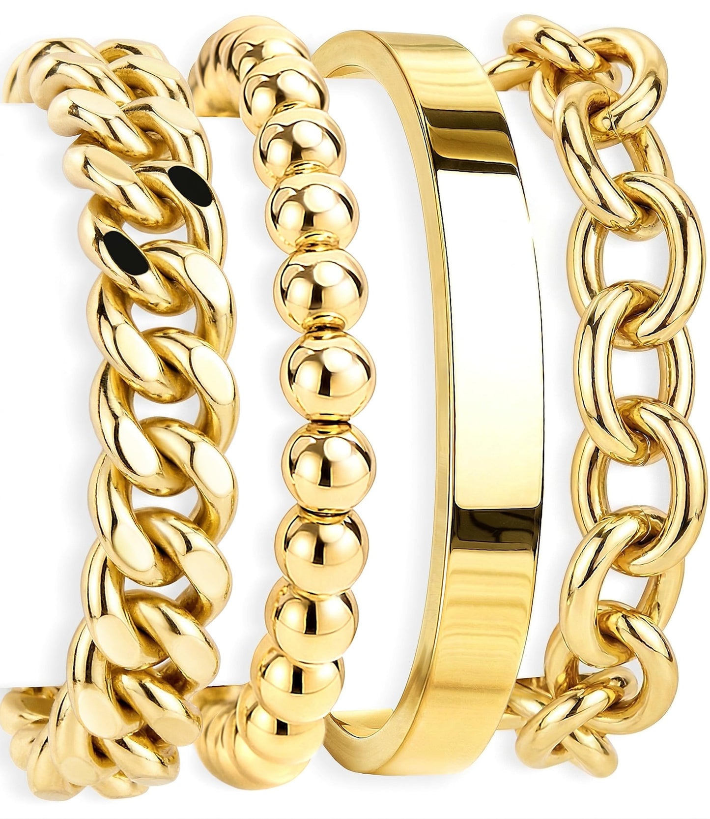 Chunky Gold Bracelet Stack for Women Non Tainish, Chunky Stackable Thick Bracelets Set for Women, Gold Plated Large Bracelet Stack With Bangle Beaded Cuban Paperclip Chain Jewelry Gifts for Mom Her