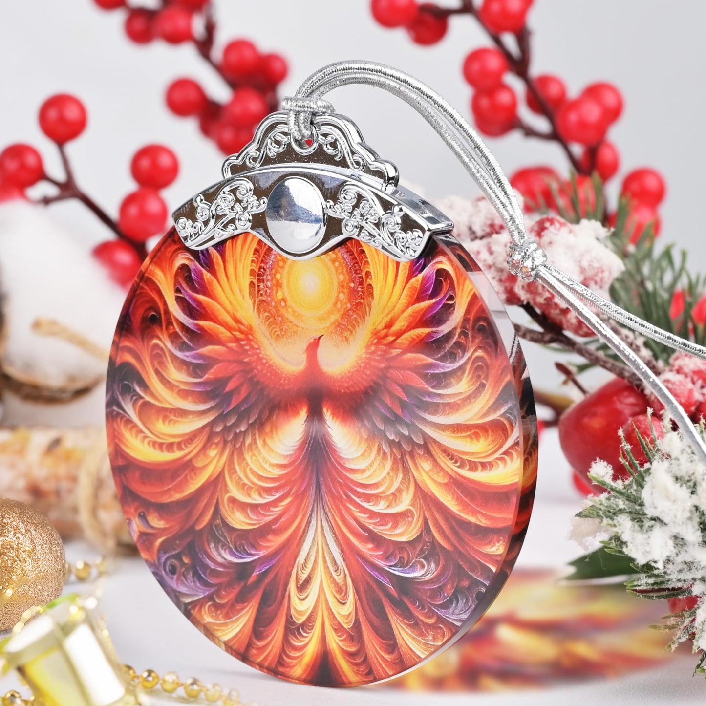Phoenix Stained Glass Hanging Ornament - Christmas Tree Decoration Idea