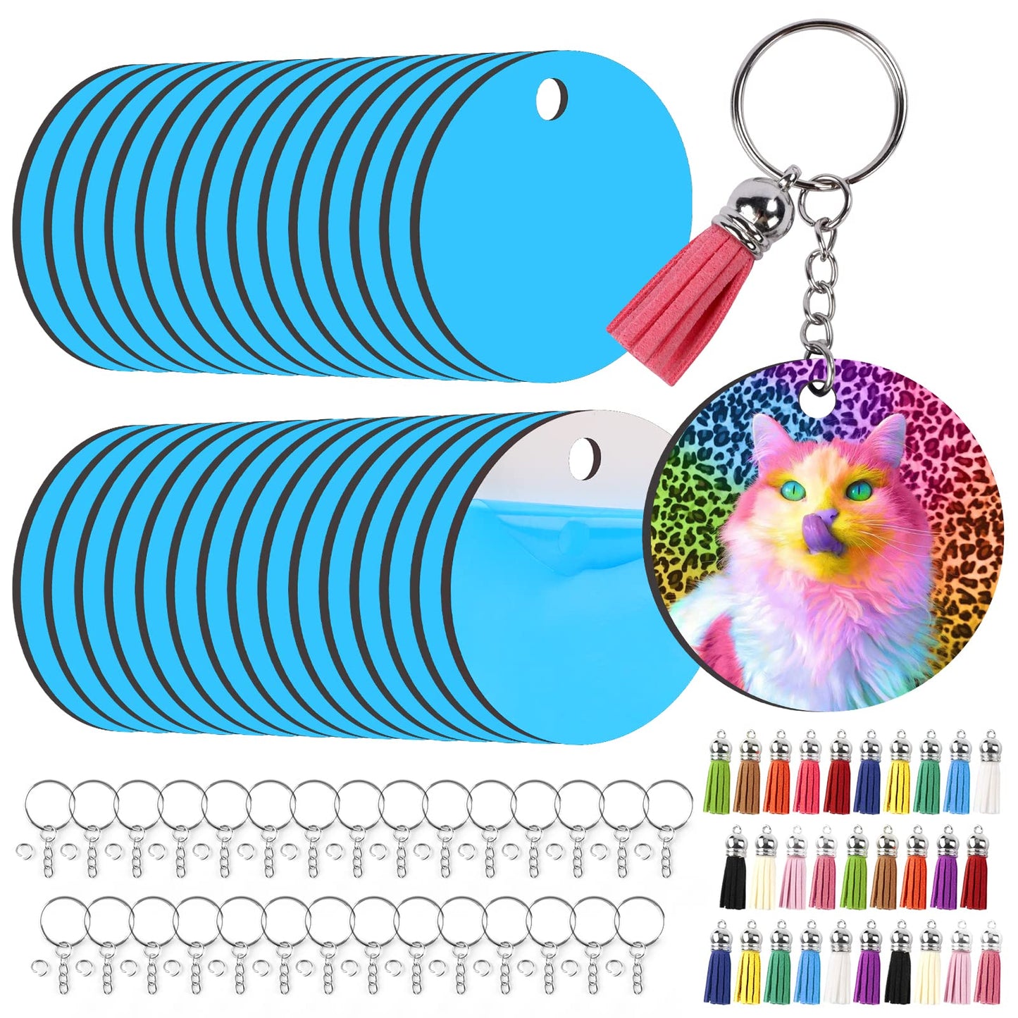 HTVRONT Sublimation Keychain Blanks - 120Pcs Round MDF Keychains with Tassels - Heat Transfer Keychains - Adult Unisex Gift