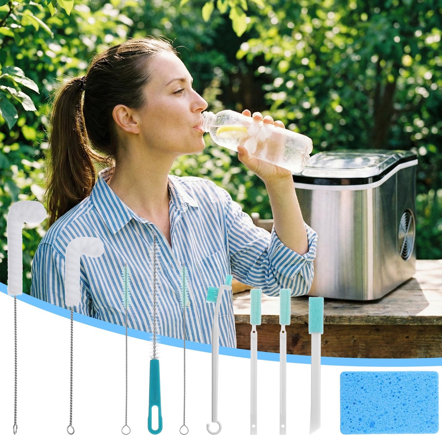 10PCS Ice Machine Cleaner Brush Sets, Small Cleaning Brush, Cleaning Brushes Small Spaces, Scouring Pads, Nylon Brushes, Sponge Brush, for Confined Spaces, Straws, and The Interior of Ice Makers.