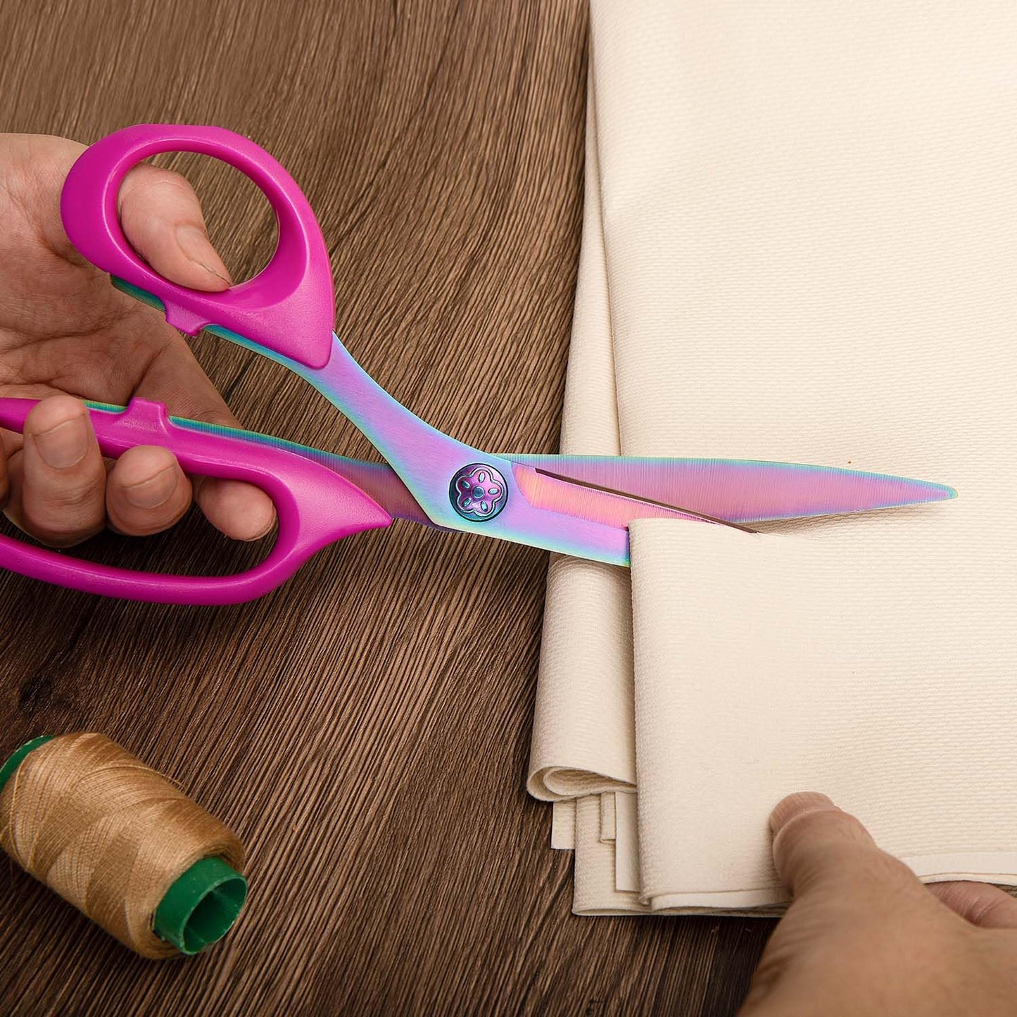 Left Handed Sewing Scissors for Fabric Cutting, Professional Sharp Heavy Duty Titanium Coating Forged Stainless Steel Multi-Purpose Shears for Leather, Dressmaking, Tailoring, Quilting, Office, 9 inch