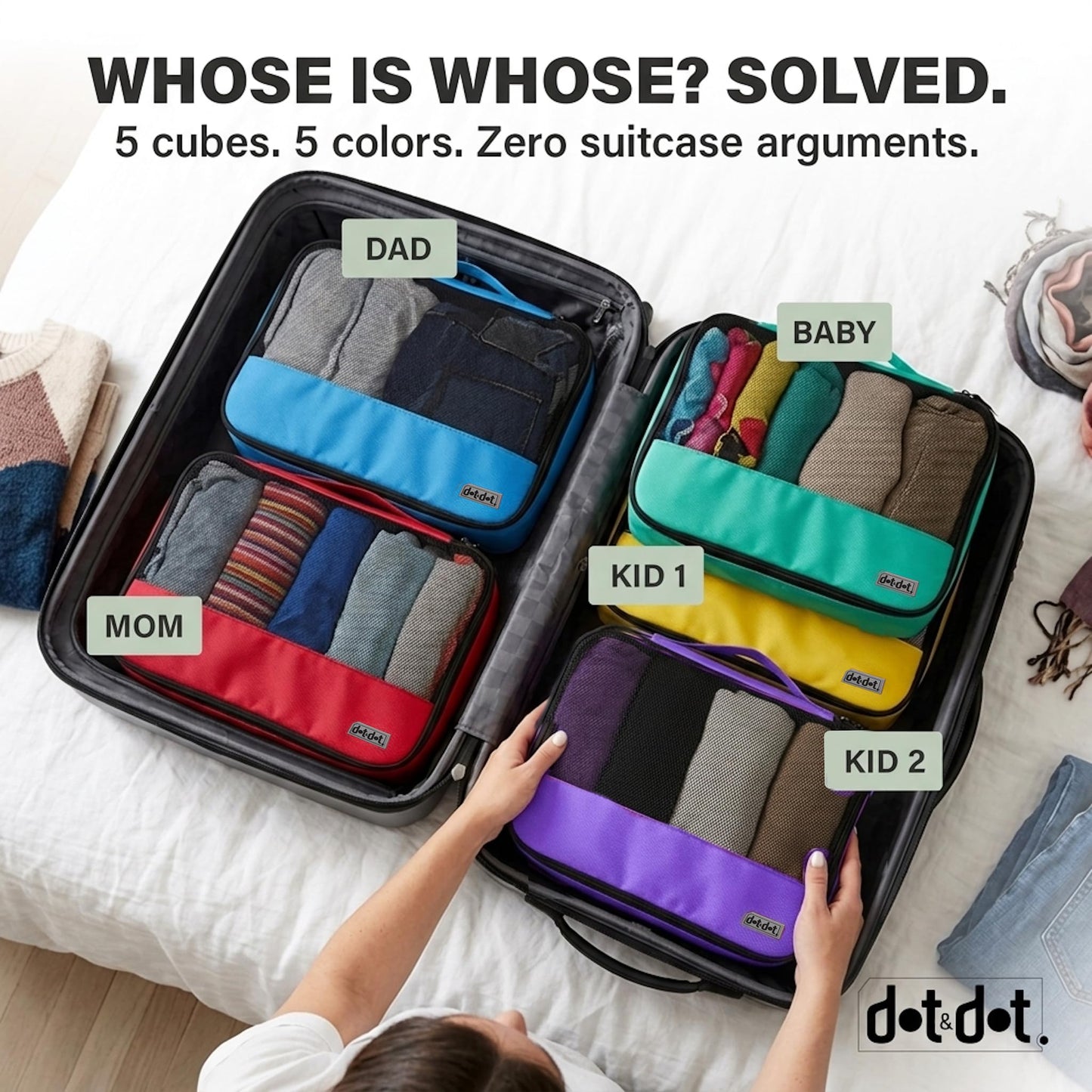 Large Packing Cubes for Travel - 5pc Packing Cubes for Suitcases - Lightweight Luggage Organizer Bags (Non-Compression)