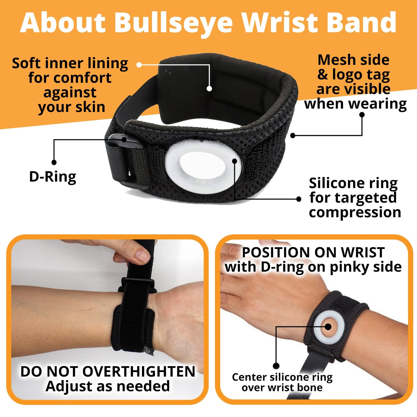 BULLSEYE TFCC Tear Wrist Brace – Adjustable Wrist Band with Silicone Ring Stabilizer for Ulnar-Sided Pain, DRUJ Instability, Tendinitis, Pinky-Side & Repetitive Injury Support – S/M (5.5-7 in)