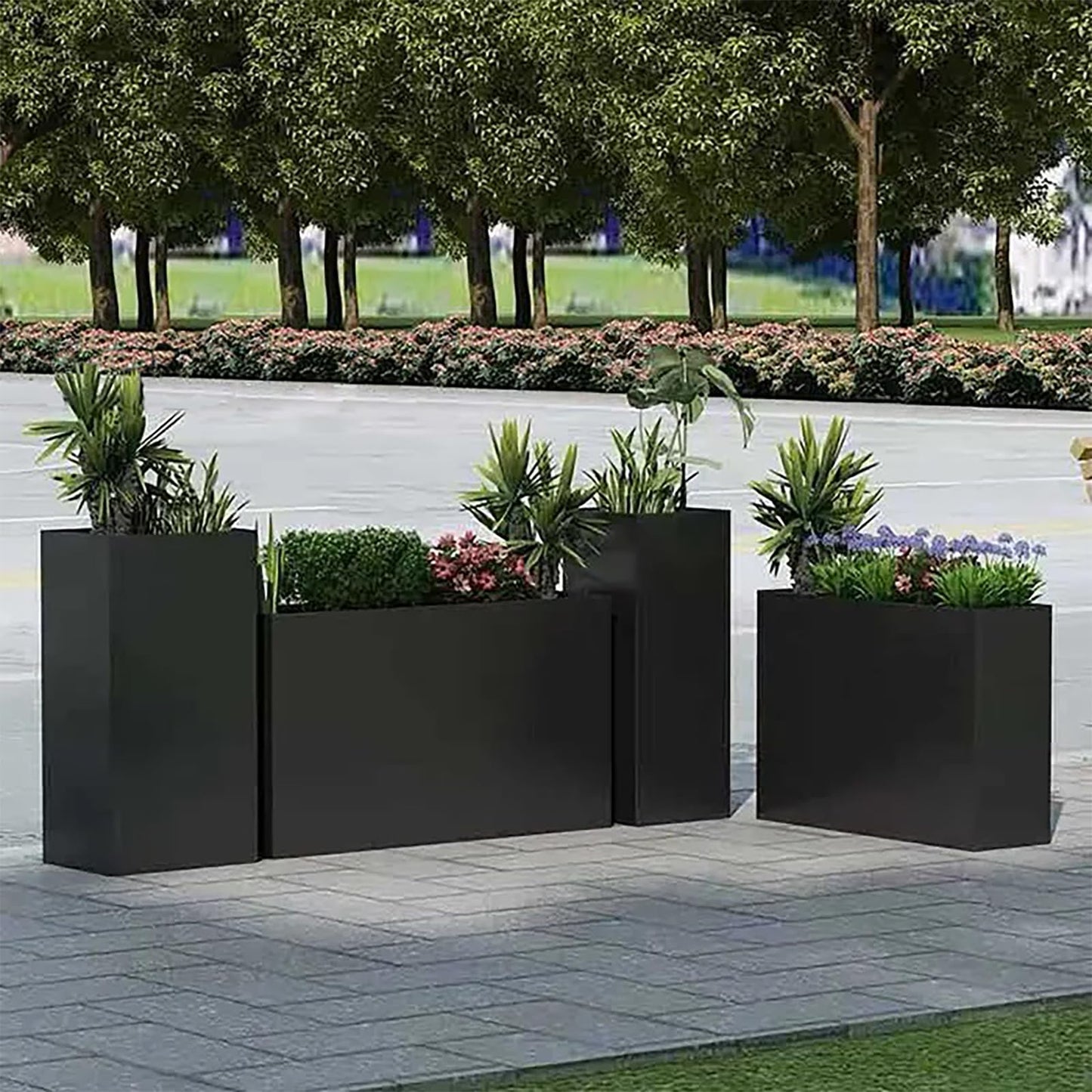 GZLVSOW Metal Rectangular Planter 30" L x 12" W x 24" H Tall Metal Planter Box with Removable Insert Shelf for Outdoor, Indoor, Garden (Black, 30 * 12 * 24)