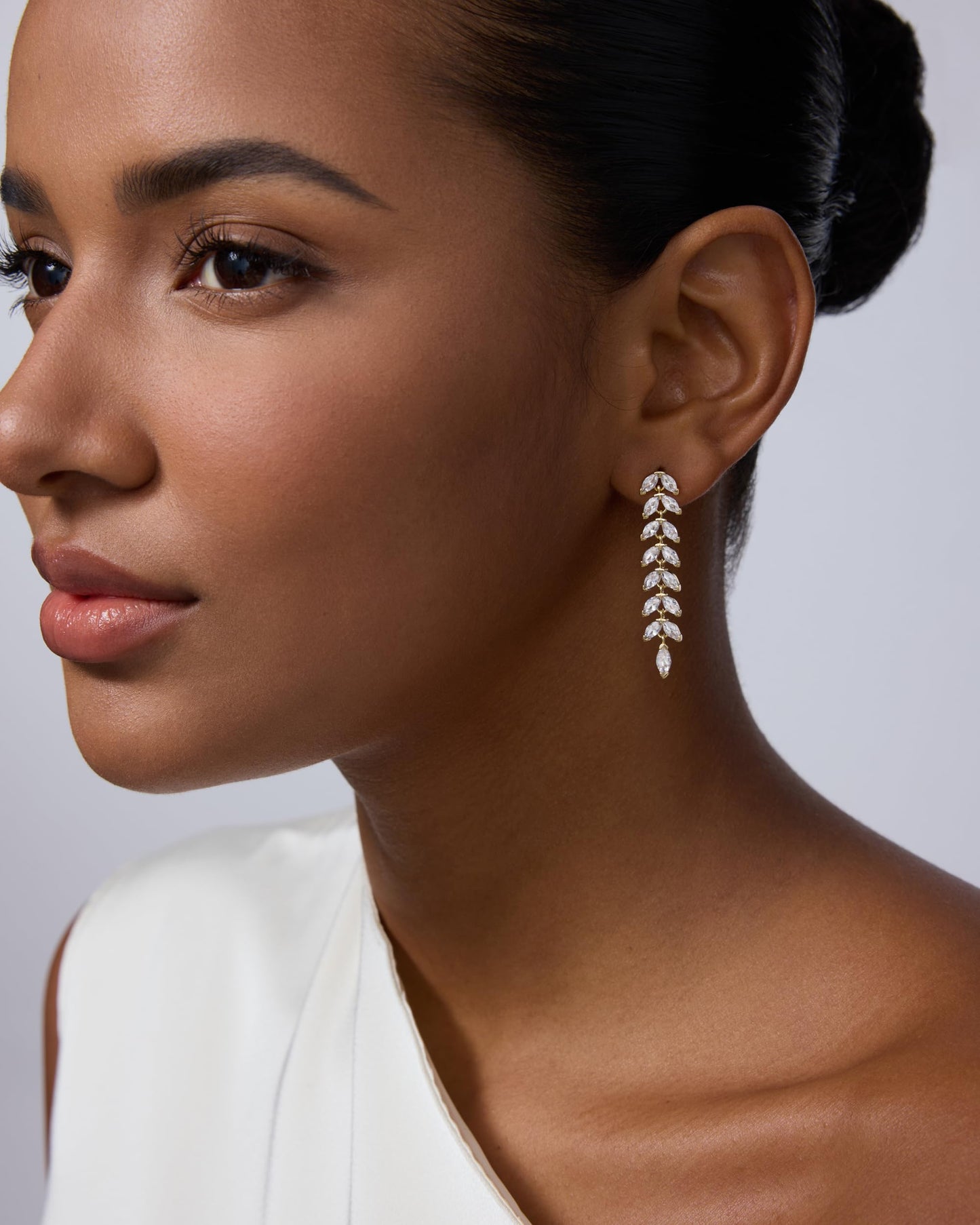 PAVOI 14K Yellow Gold Plated Cubic Zirconia Dangle Earrings for Women - Crystal Long Bridal Drop Earrings - Linear Marquise Pear Simulated Diamond Drop Dangle Wedding Jewelry for Brides & Bridesmaid