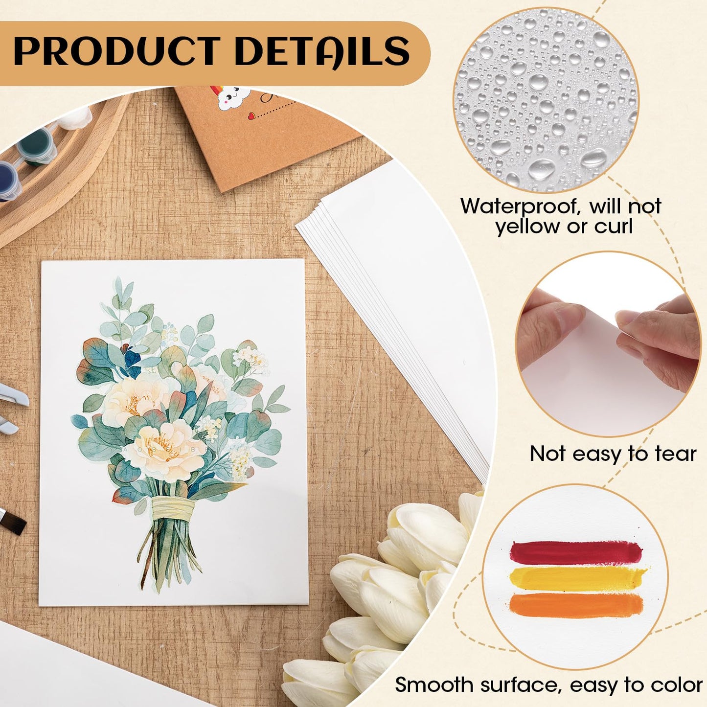 Maitys 30 Sheets Mineral Stone Paper, 3 Sizes (6x8, 9x12, 11x14 Inch), Durable Waterproof Paper for Alcohol Ink, Watercolor, Sketching, and Mixed Media Art