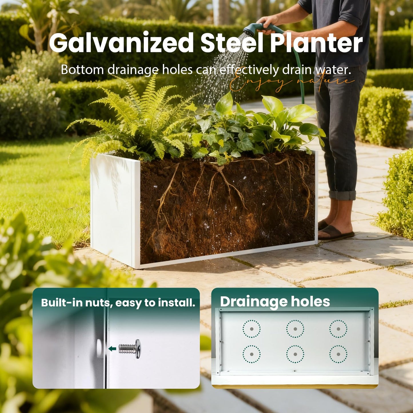 GZGNEEVL Metal Rectangular Planter 36" L x 12" W x 16" H Galvanized Steel Planter Box Rectangle Outdoor Planters Commercial Residential for Patio, Backyard, Garden