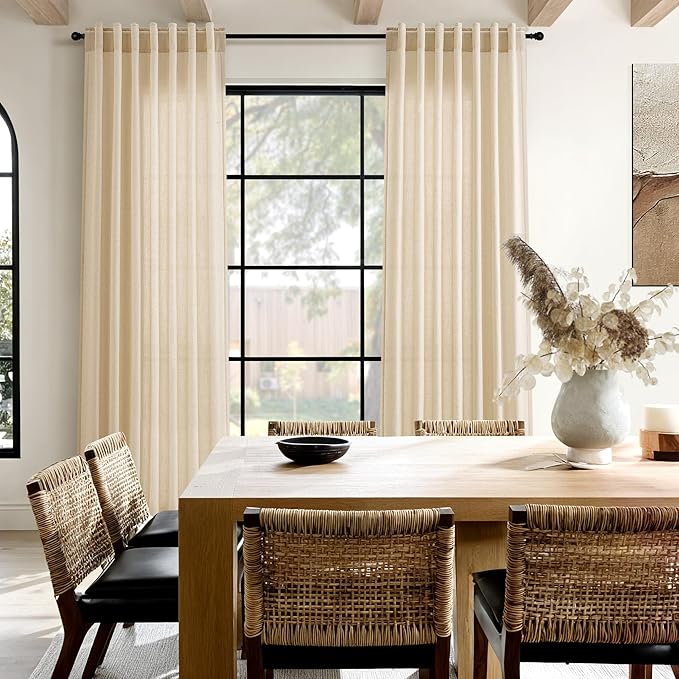 Nanspring Tan Linen Curtains 63 Inches Long for Bedroom Back Tab Light Filtering Privacy Sheer Curtain Modern Farmhouse Coastal Decor Tan Cotton Textured Gauze Drapes for Bathroom 2 Panel Set