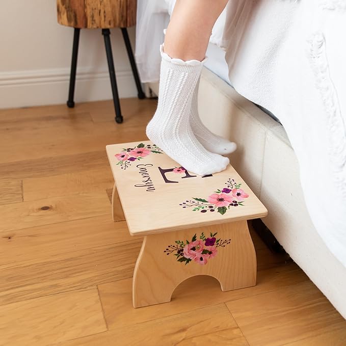 Rainbow Step Stool for Toddlers- Personalized Wood Kids Step Stool with Name for Kitchen Sink, Bathroom, Potty Training, Kitchen Sink- Sturdy and Safe- Made in USA by BloomOwl (Rainbow- Boho Floral)