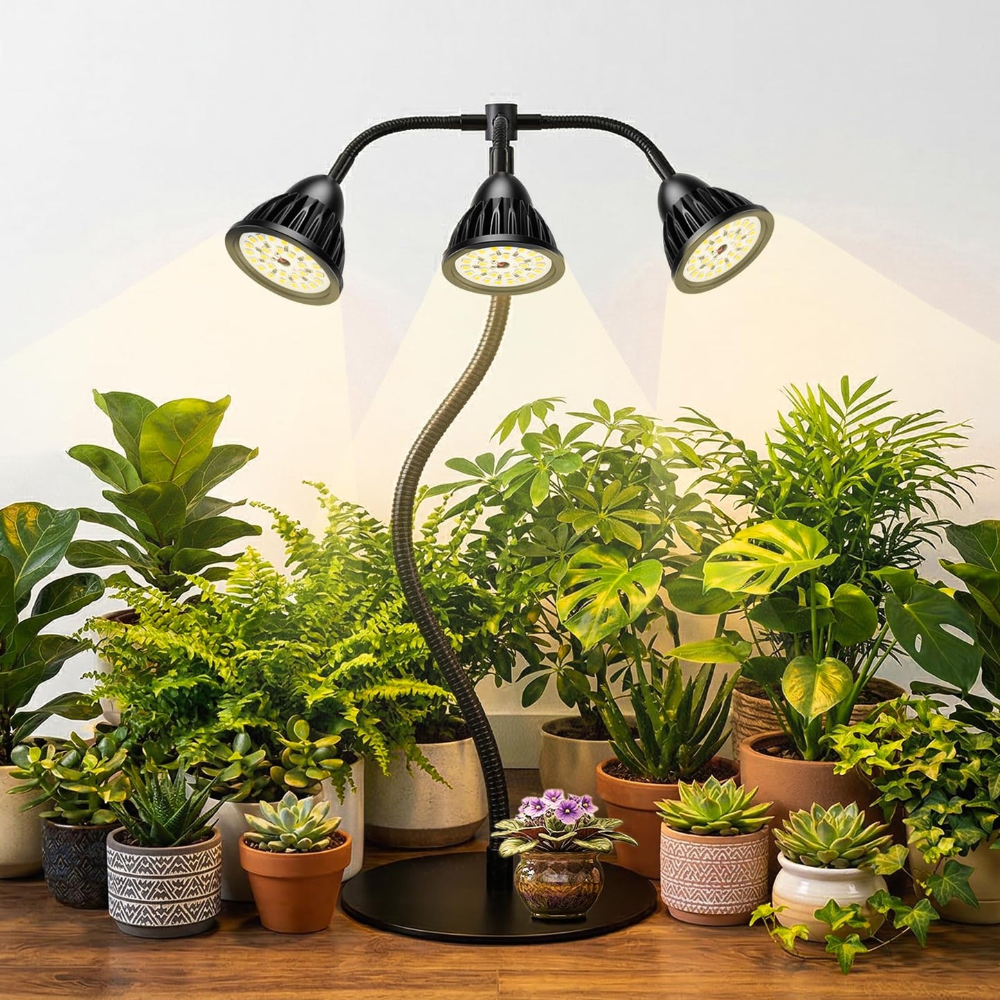 QCQHDU Grow Lights for Indoor Plants Full Spectrum,81 LED Triple-Bulb Plant Growing for Seed Starting Lamp with 3/9/12H Timer,Adjustable Gooseneck with Base,3 Switch Modes