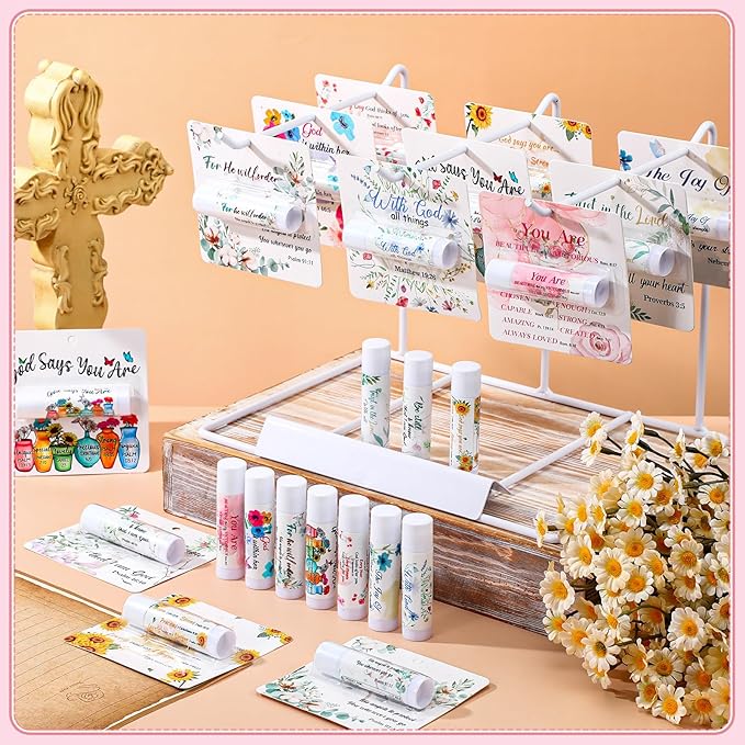 50 Pack Christian Religious Gifts Bulk Bible Verse Lip Balms 5 Flavor for Women Men Christian Religious Church Party Favors with Scripture Inspirational Gifts for Coworkers Staff