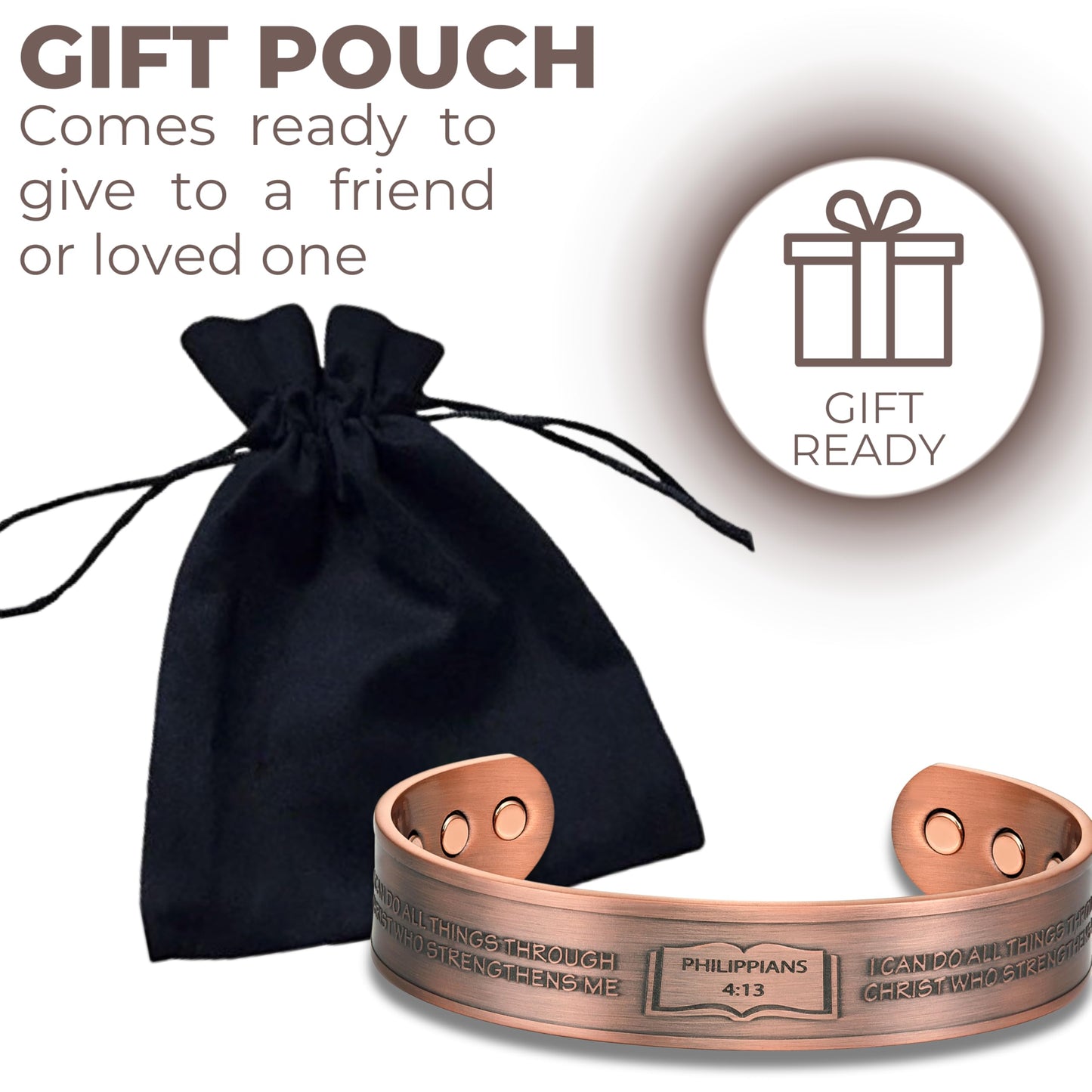 Willis Judd Philippians 4:13 Prayer for Strength Men's Pure Copper Magnetic Bracelet Bangle