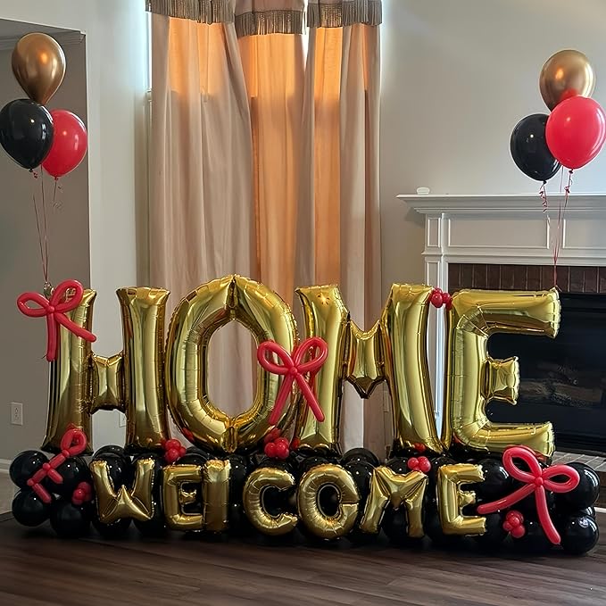 40 Inch Gold HOME Balloon Letters for Housewarming Party Decorations, Large Metallic Gold Chrome New Home Sweet Welcome Balloon Banner Sign for Real Estate Open House Warming Homecoming Party Decor