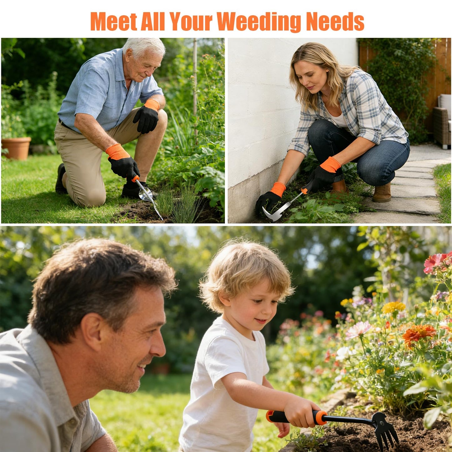5 Pack Weed Puller Tool, Stainless Steel Manual Hand Weeding Tool Set for Weed Removal, V-Shaped Digger, Crack Weeder Tool, 4 Teeth Gardening Tools for Garden, Patio, Sidewalk, Driveway, Pavers, Lawn
