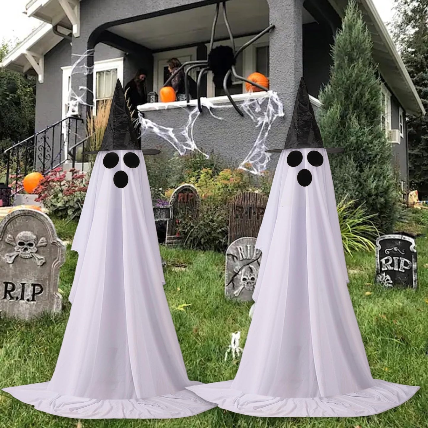 2Packs Halloween Decorations Outdoor,Halloweens Party Decoration Indoor,Spooky Ghost with Remote Control String Lights,Halloween-Ghost Lights for Porches Yards Gardens Lawn (Ghost Eyes)