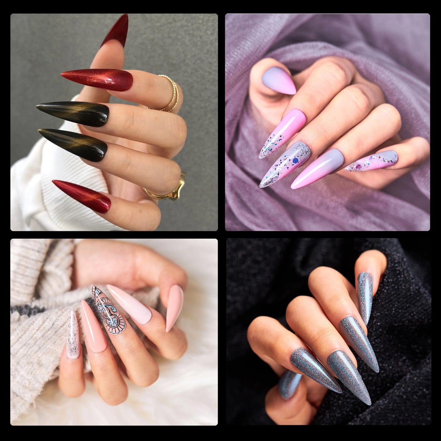 Half Matte Long Pointed Fake Nail Tips, Soft Gel Pre-Shaped Nail Tips, Full Cover False Nails with Clear Box for Nail Salons and DIY Nail Art, 600PCS/12 Sizes