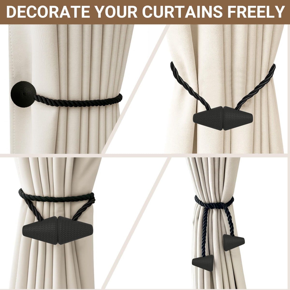 Magnetic Curtain Tiebacks Black 2pcs (2 Count)