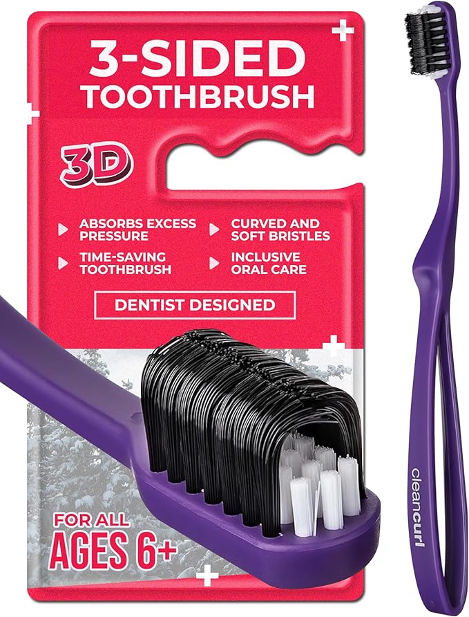 edel+white CleanCurl 3D Toothbrush - 3-Sided Toothbrush Ideal for Adults, Kids, Special Needs, Elderly - Soft Bristle Perfectly Cleans Teeth, Implants & Gum Line