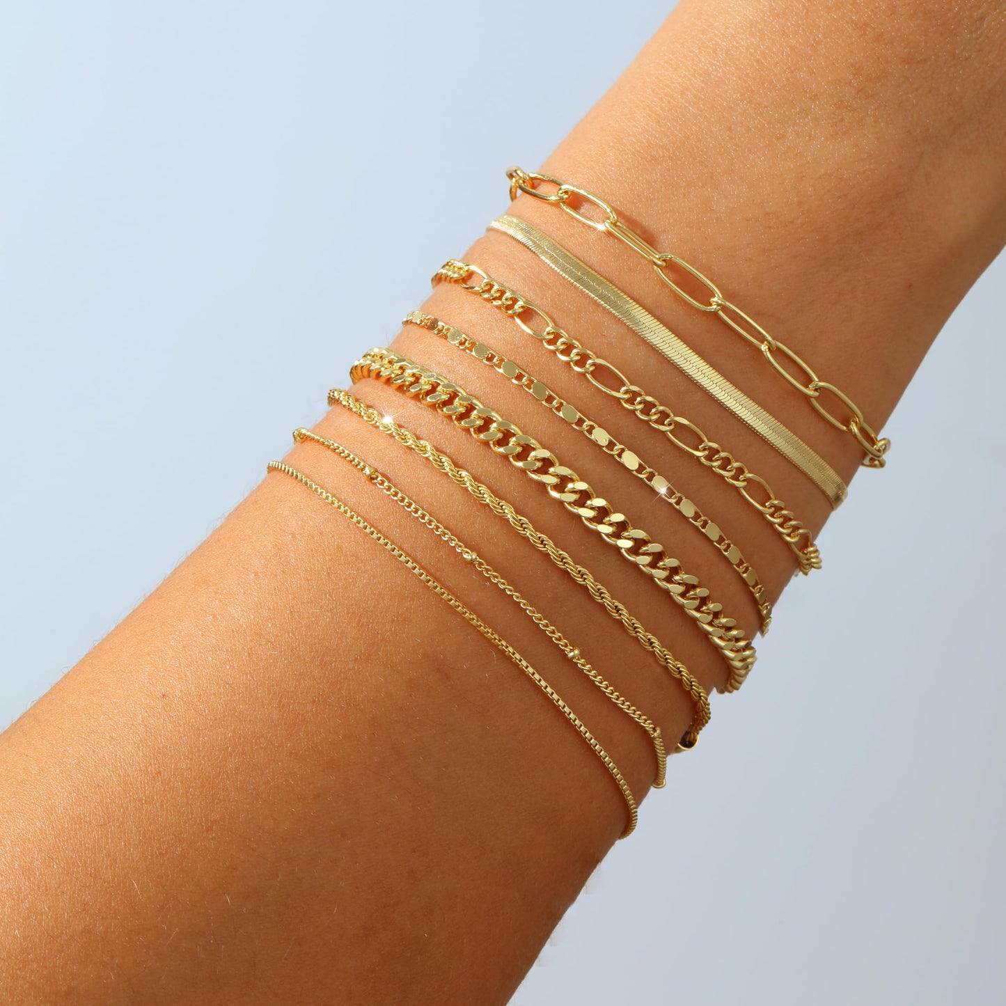 VIROMY Gold Bracelets for Women Waterproof,14K Gold Plated Layered Stackable Bracelet Stack Adjustable Size Jewelry Sets Gifts 8PCS