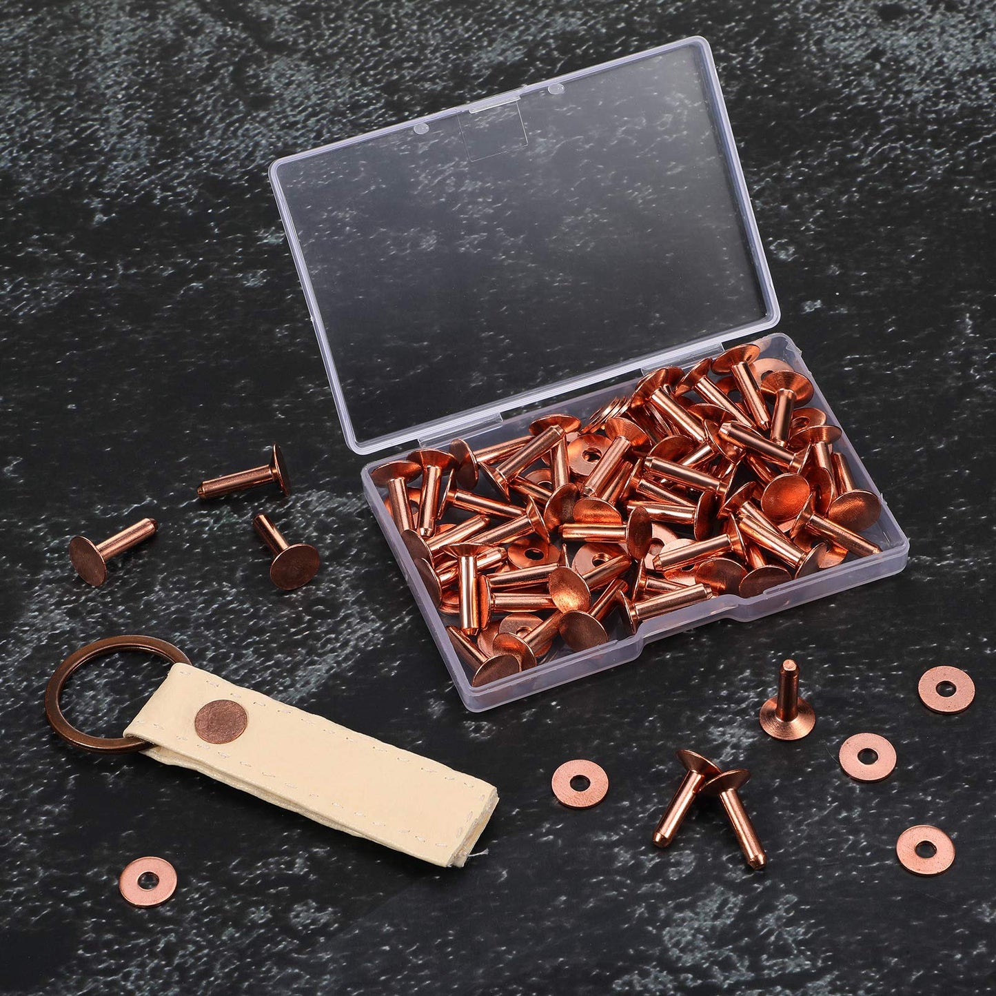 Ripeng 400 Pcs Size 9 3/4 Inch Copper Rivets and Burrs Washers Leather Fastener Kit for DIY Craft Belts Wallets Collars Handbags Shoes Leather Working Supplies