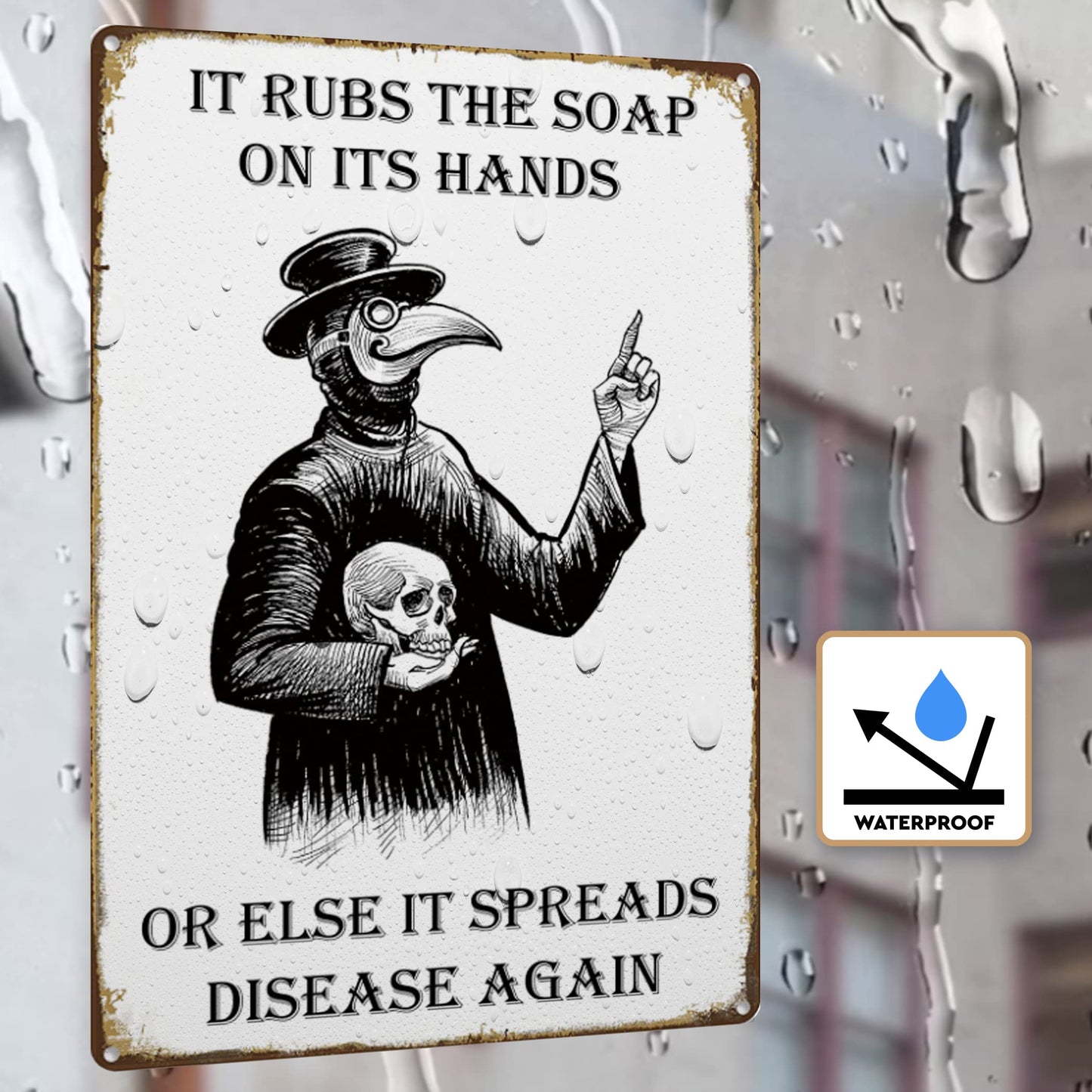 HIDEGRASS Wash Your Hand Plague Doctor Gothic Decor Wall Decor Guest Wall Decor Art Tin Sign In The Bathroom Bedroom 8 X 12 Inch