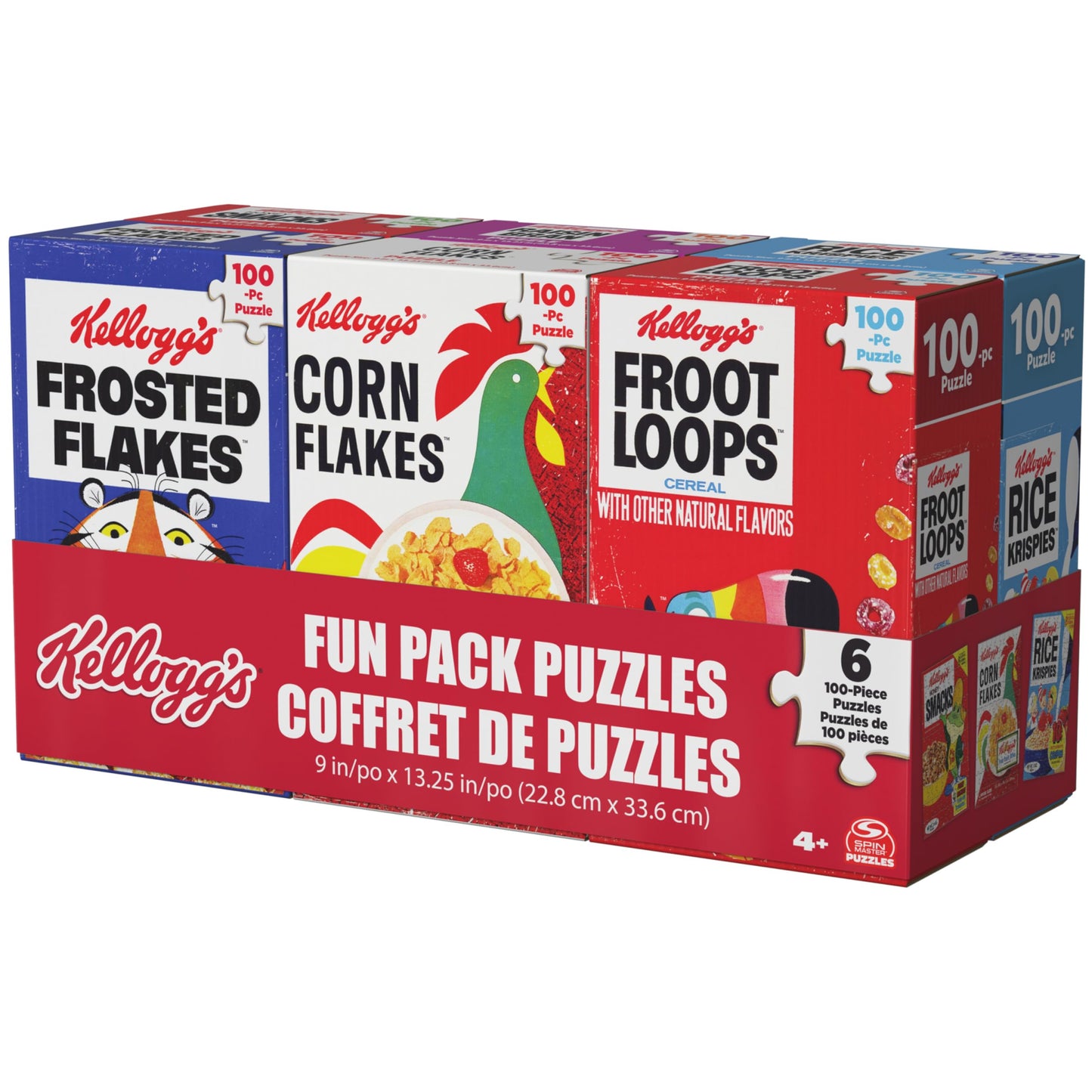 Spin Master Games, Kellogg's Cereal 100-Piece Puzzles 6-Pack, Square Cereal Boxes Puzzle Gift Set, Froot Loops, Rice Krispies, Raisin Bran, Corn Flakes, Frosted Flakes, Honey Smacks for Ages 4 & Up