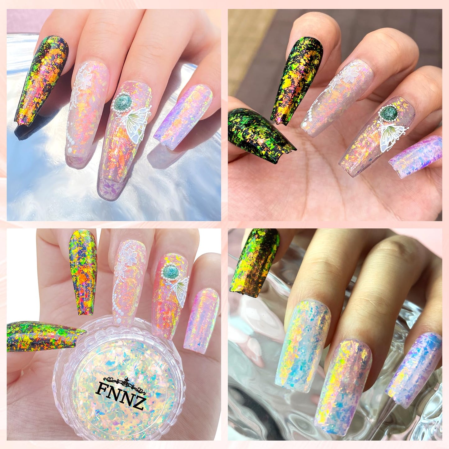 FNNZ Unicorn Chameleon Flake, Aurora Unichrome Mermaid Iridescent Nail Foil Confetti Opal Nail Art Glitter Sequins Decoration for Home DIY Nail Salon Manicure - Twilight Grove