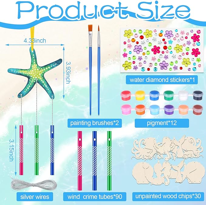 JellyArch 30 Pack Summer Ocean Wind Chime Kit for Adults, Sea Animals Beach Crafts DIY Make Your Own Marine Creature Shell Whale Wind Chime Ornaments for Home Activity Birthday