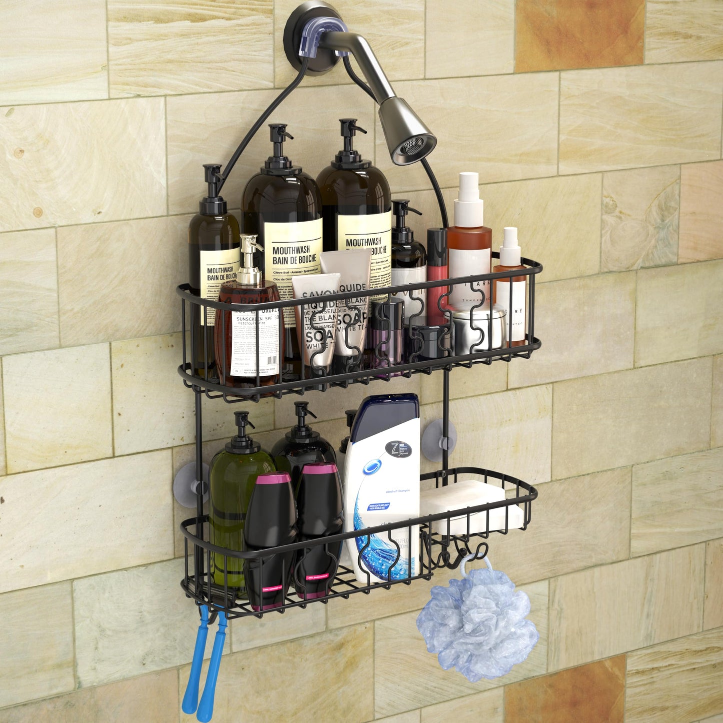 Simple Houseware Bathroom Hanging Shower Head Caddy Organizer, Black