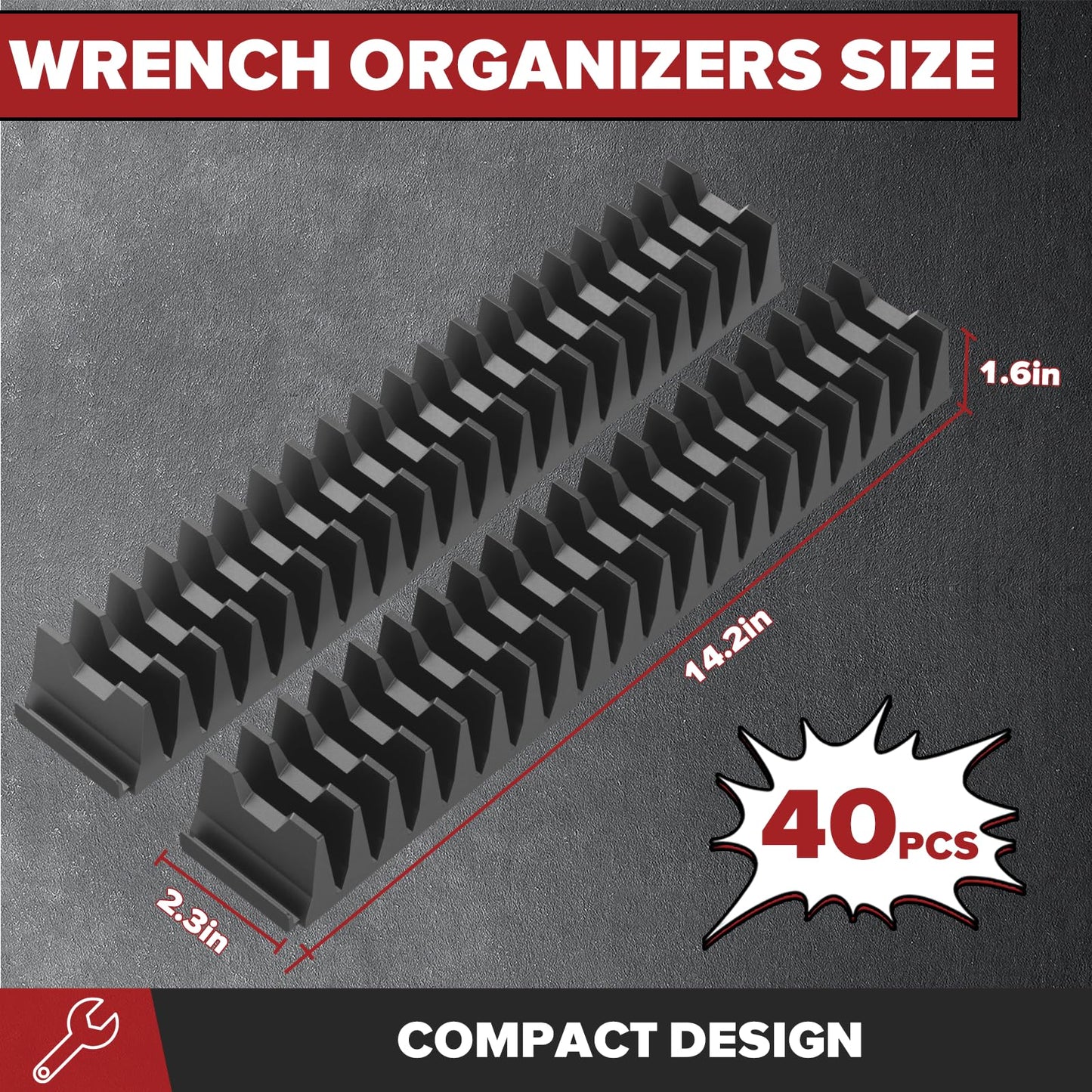 40PCS Modular Wrench Organizer Wrench Holder - Wrench Tool Organizers for Tool Drawer Storage, Wrench Storage Set with Metric & SAE Label, Wrench Rack Tool Gift for Professional Mechanics Men, Black