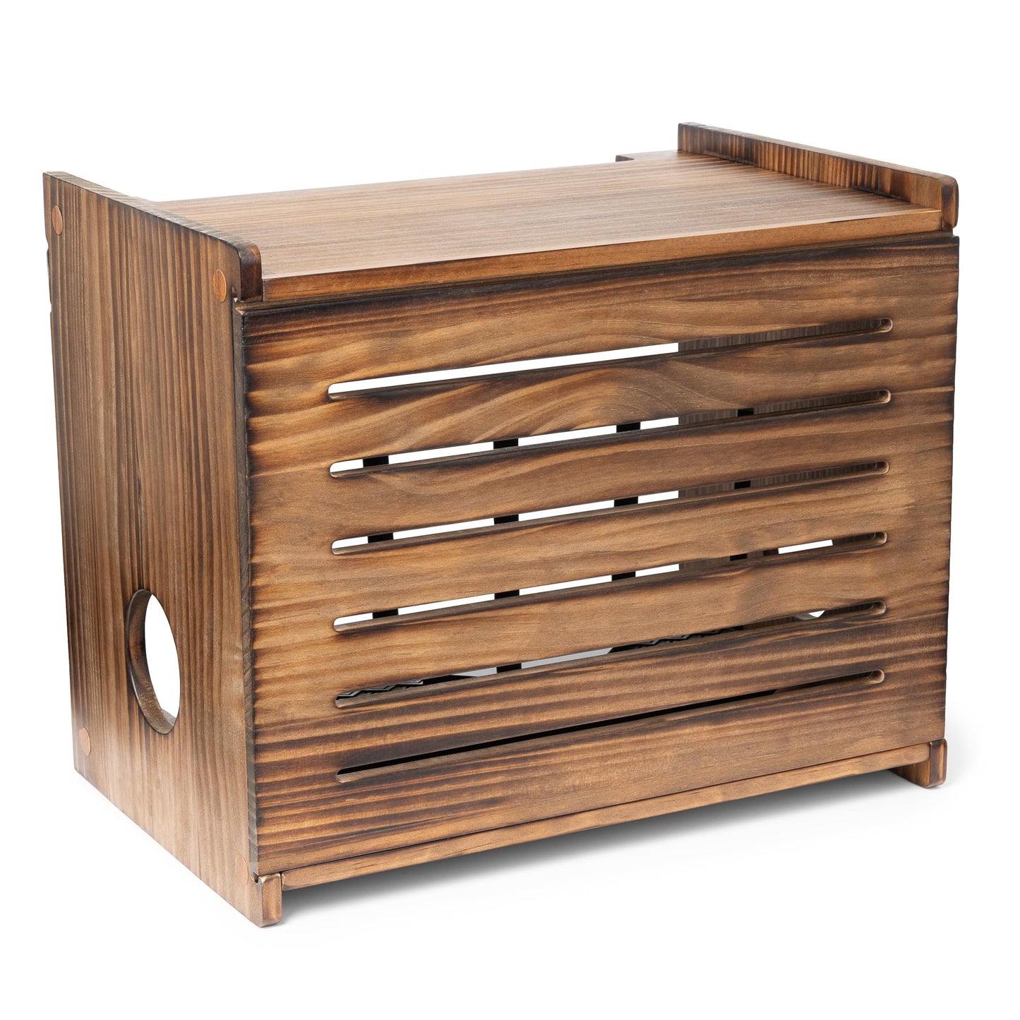 Wooden WiFi Router Storage Box - Deluxe Wall Mountable Decorative Modem Shelf Hider Cover with Cable Management System - Rustic Home Organization Solution for Most Routers Up to 11" Tall - Dark Oak