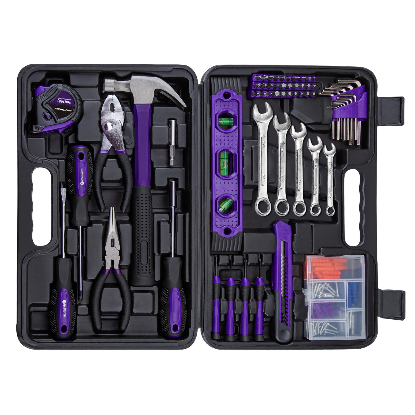 CARTMAN 152-Piece Basic Household Hand Tool Set,with Toolbox Storage Case, All Purpose Home Tool Kit Includes Essential Tools for Office College Repairs Purple