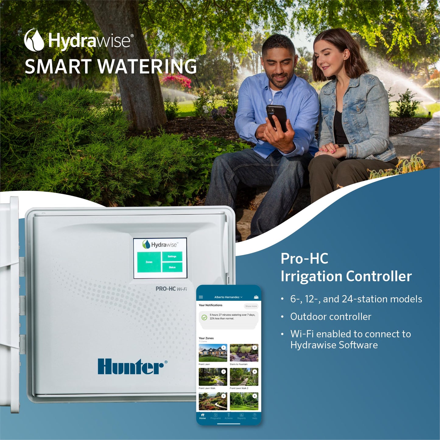 Hunter Hydrawise Pro-HC 24-Station WiFi Smart Sprinkler Controller, Outdoor Irrigation Timer, Weather-Based Watering System, Flow Sensor Ready