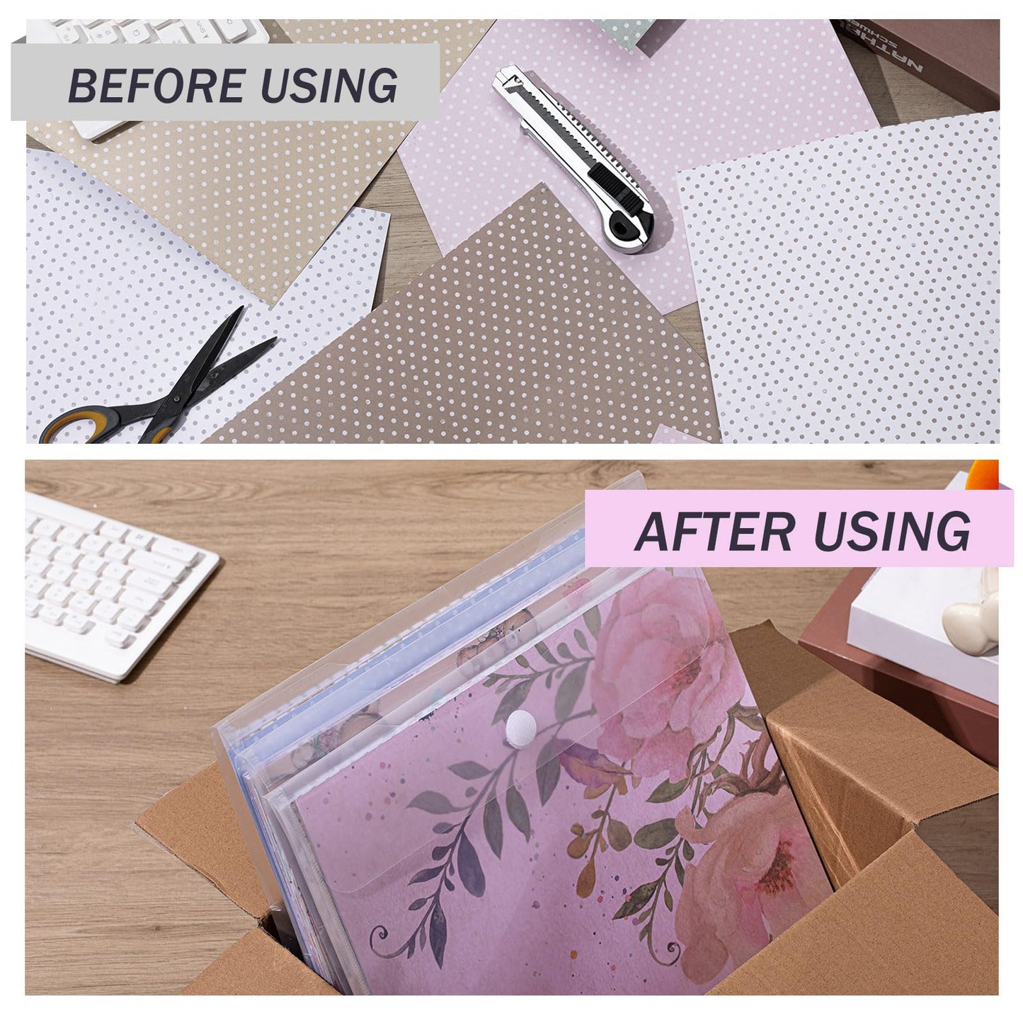 Henoyso 36 Pcs 12 x 12 Scrapbook Paper Storage Organizer Top Loading Plastic Craft Paper Holder Storage Organization for Holding Scrapbook Vinyl Files Photos, Clear