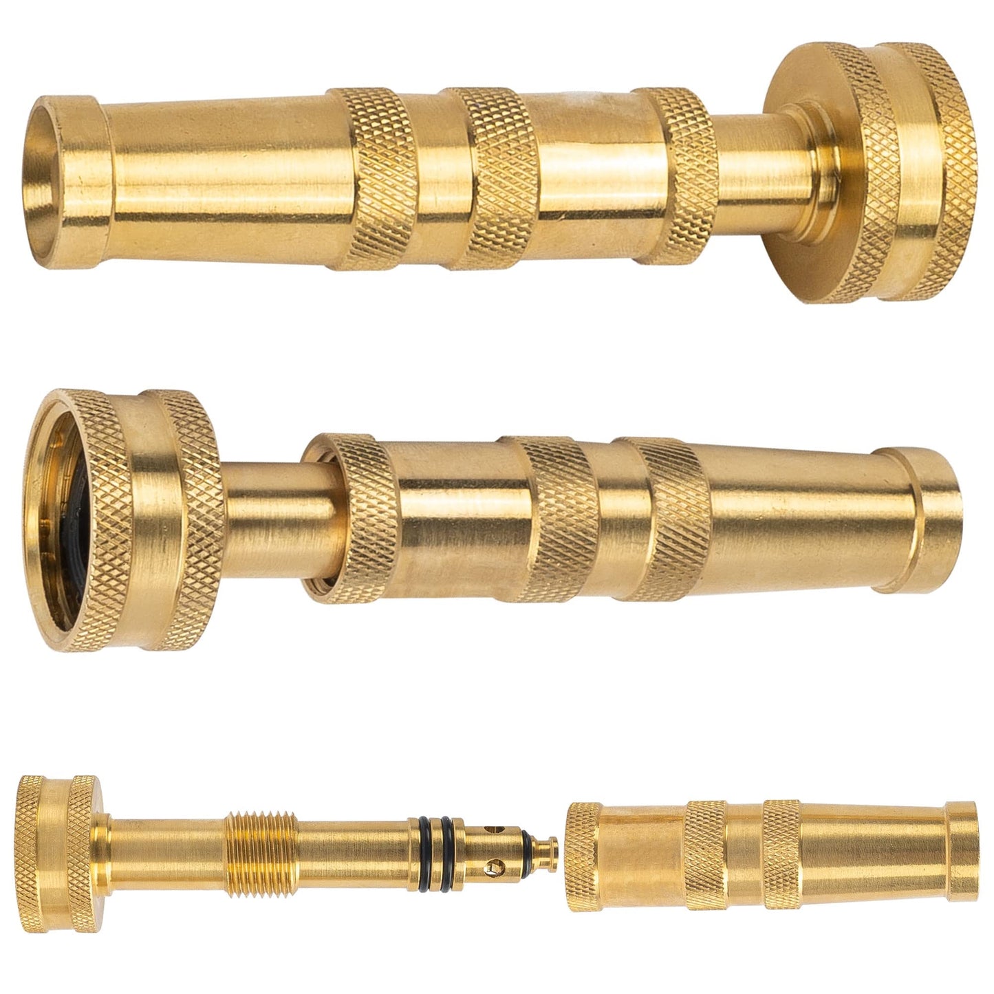 Hourleey Adjustable Twist Hose Nozzle, 4" Heavy-Duty Brass Hose Nozzle with 8 Garden Hose Rubber Washers (4 Pack)