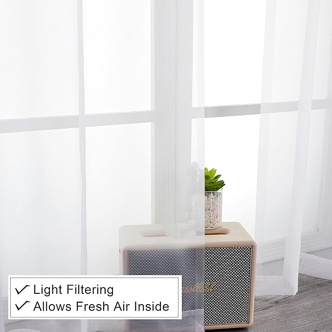 Lecloud White Sheer Curtains 45 Inch Long 2 Panels, Short Voile Drapes for Dinning Small Windows, Light Filtering Voile Curtain for Living Room Bedroom Bathroom, Dual Rod Pocket, 40" Wx45 L