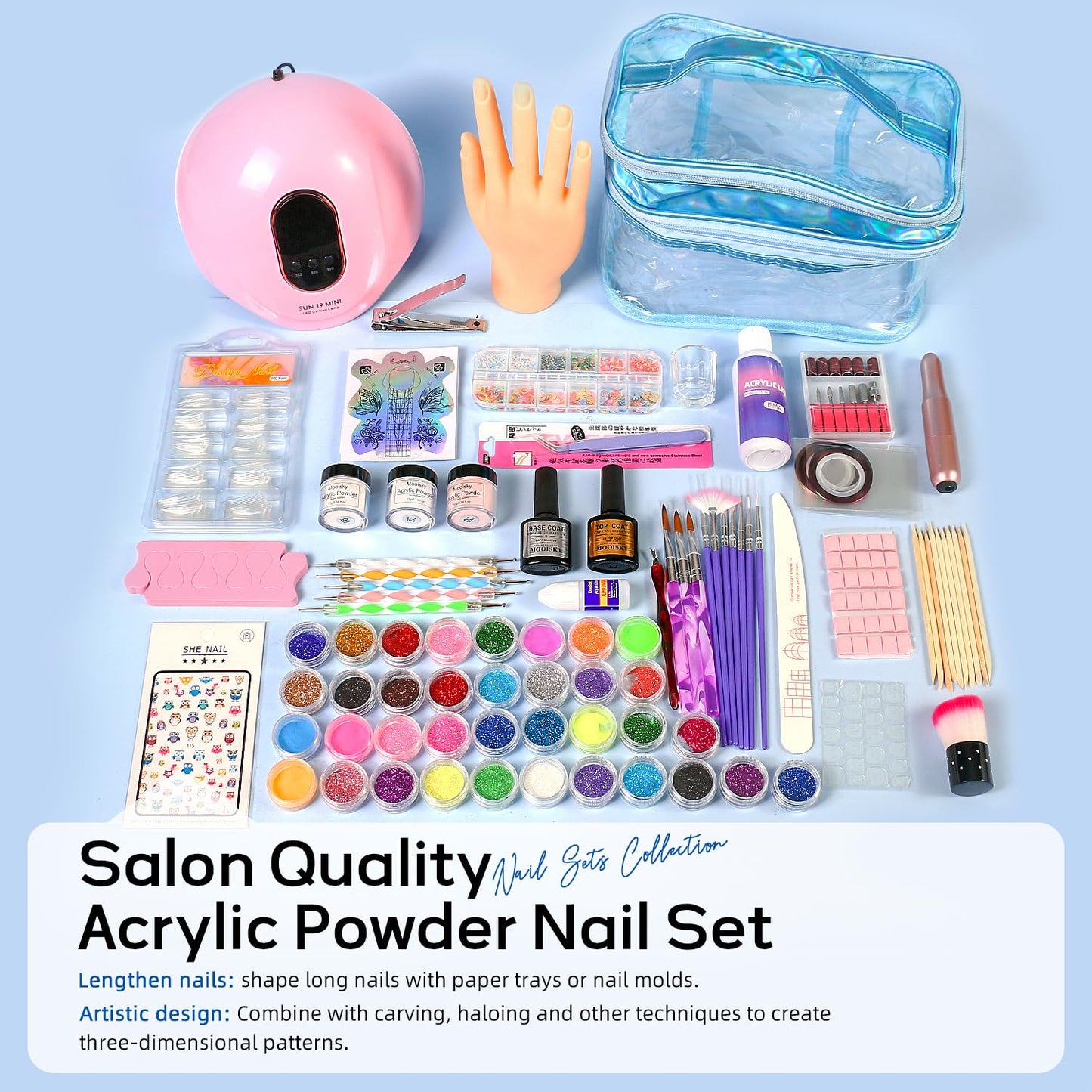 Major Dijit Acrylic Nails Starter Kit with LED UV Lamp – Acrylic Powder, Nail Drill, Nail Design Kit, Nail Brush, Nail Tips, Top coat & Base coat – Complete Home Manicure Set