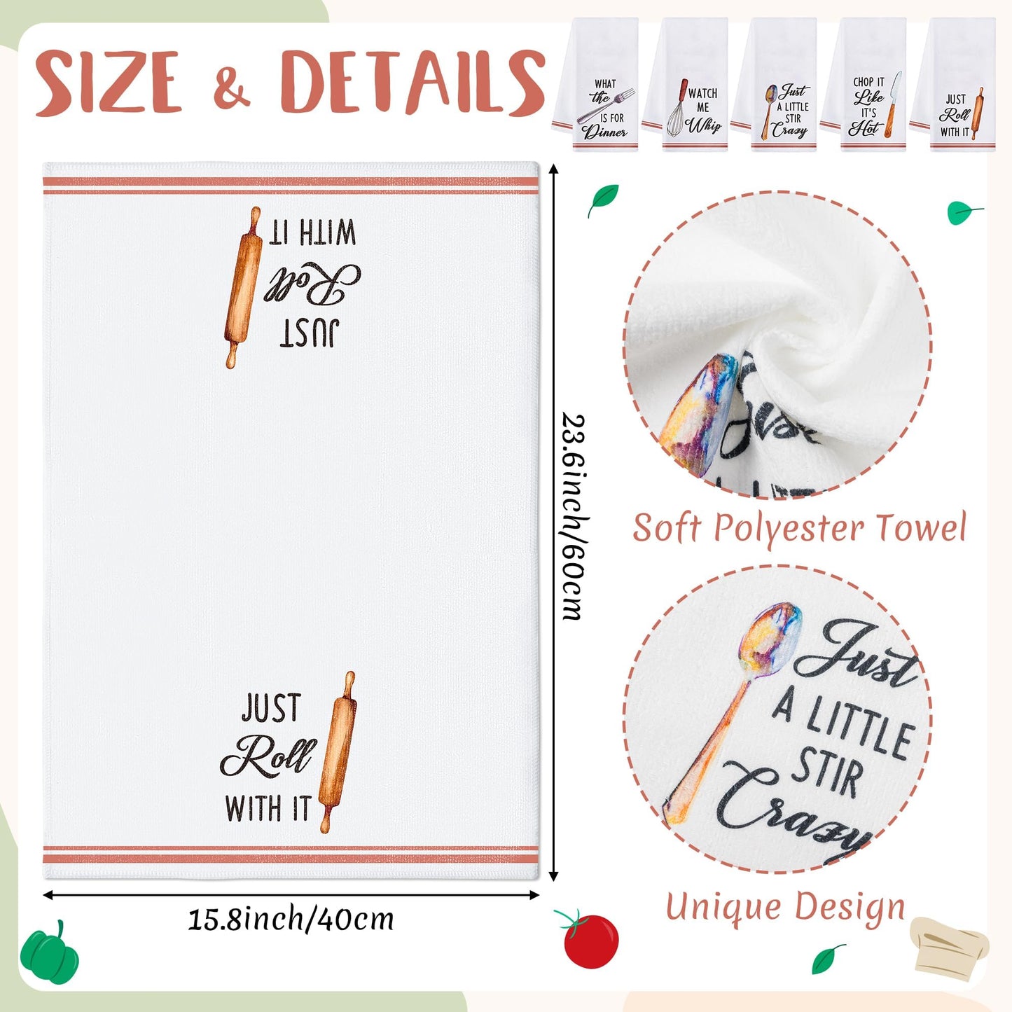 R HORSE 5Pcs Kitchen Dish Towel Funny Cookware Kitchen Dishcloth Absorbent Utensils Themed Cleaning Dishcloth Bar Hand Towel Gift for Baking Lover Mom Women Housewarming New Home