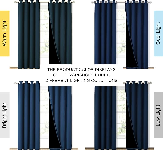 NICETOWN Total Shade Curtains and Draperies, Heavy-Duty Full Light Shading Drapes with Black Liner Backing for Villa/Hall/Dorm Window（Moroccan Blue, Package of 2 Panels, 52" Wide x 95" Long