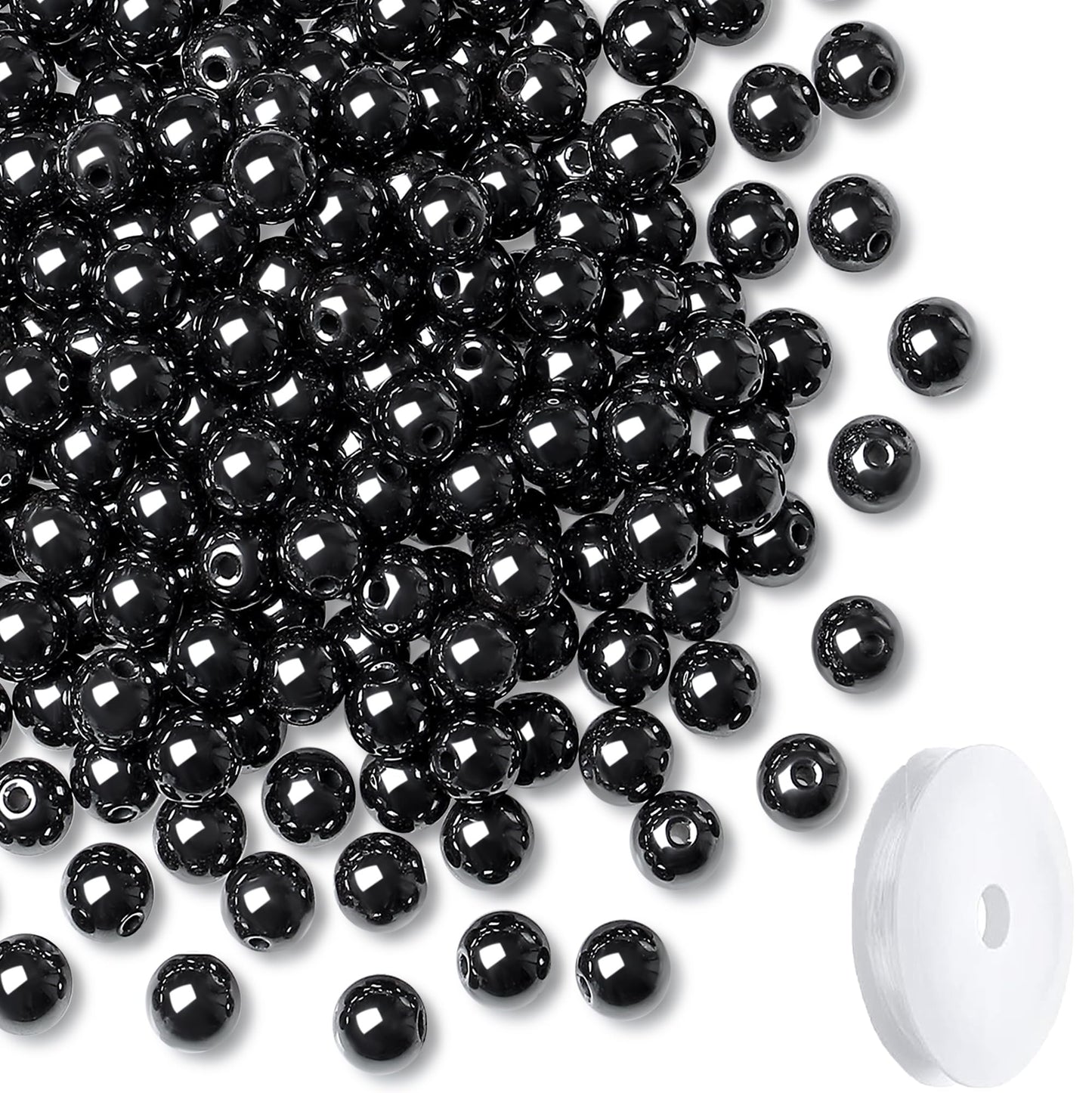 NUKAYAI Natural Black Hematite Beads 100Pcs 8mm Crystal Beads Round Stone Loose DIY Smooth Bead for Bracelet Necklace Earrings Making