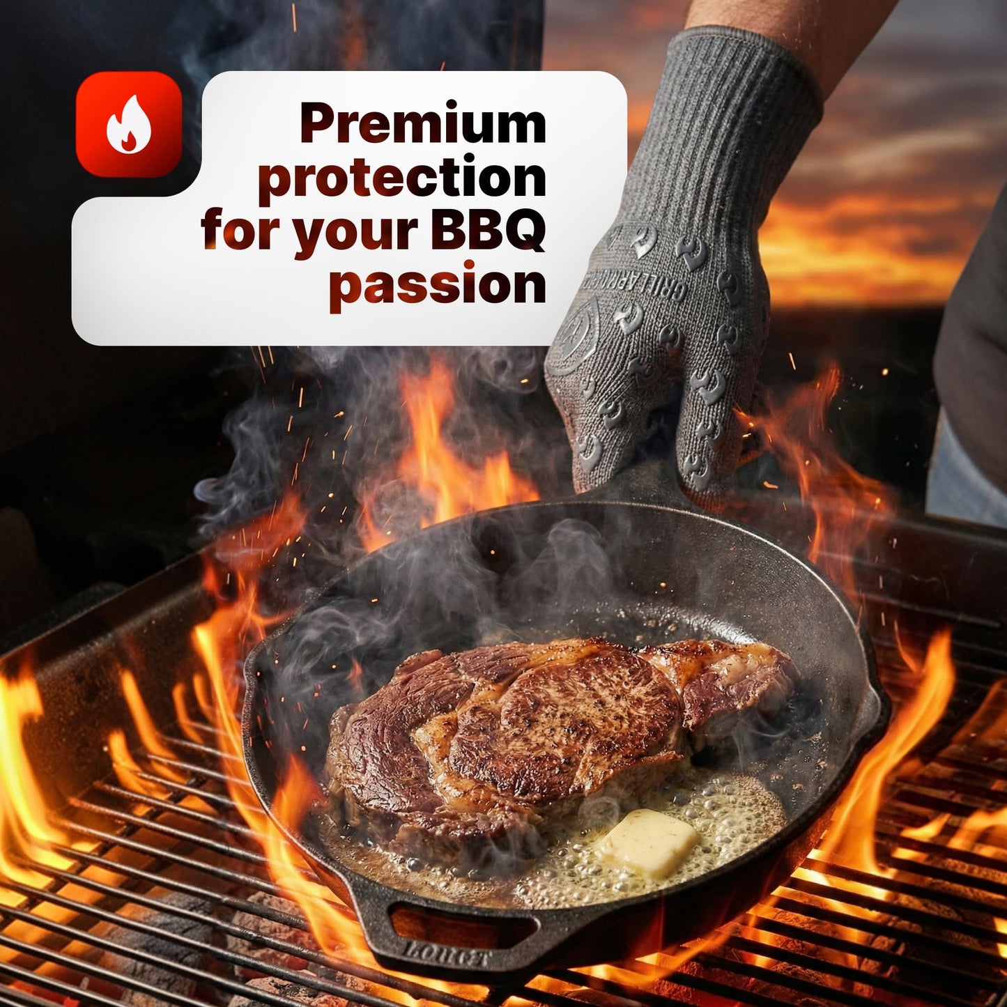 Oven Gloves with Fingers - 932°F Extreme Heat Proof and Cut Resistant Mitts for Kitchen, BBQ, Grill, Baking, Fire Pit - EN407 Certified with Non-Slip Silicone Grip and Cotton Lined for Comfort