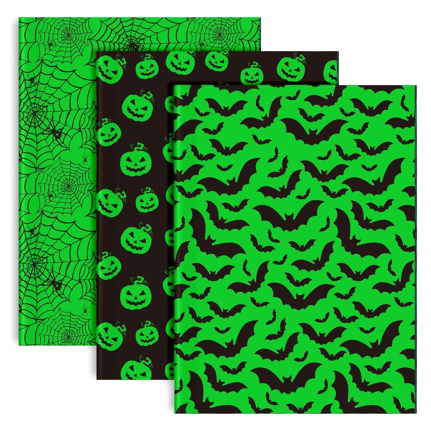 Whaline 90 Sheet Halloween Black Green Tissue Paper Pumpkin Cobweb Bat Wrap Tissue Paper 13.8 x 19.7 Inch Scary Black Green Decorative Gift Wrapping Paper for Halloween Party Craft Gift Packing