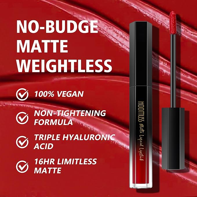 Red Lipstick Long Lasting, Matte Liquid Lipsticks for Women Non Transfer Smudgeproof Smooth and Easy to Appy Cruelty Free Lip Color, M13 True Red