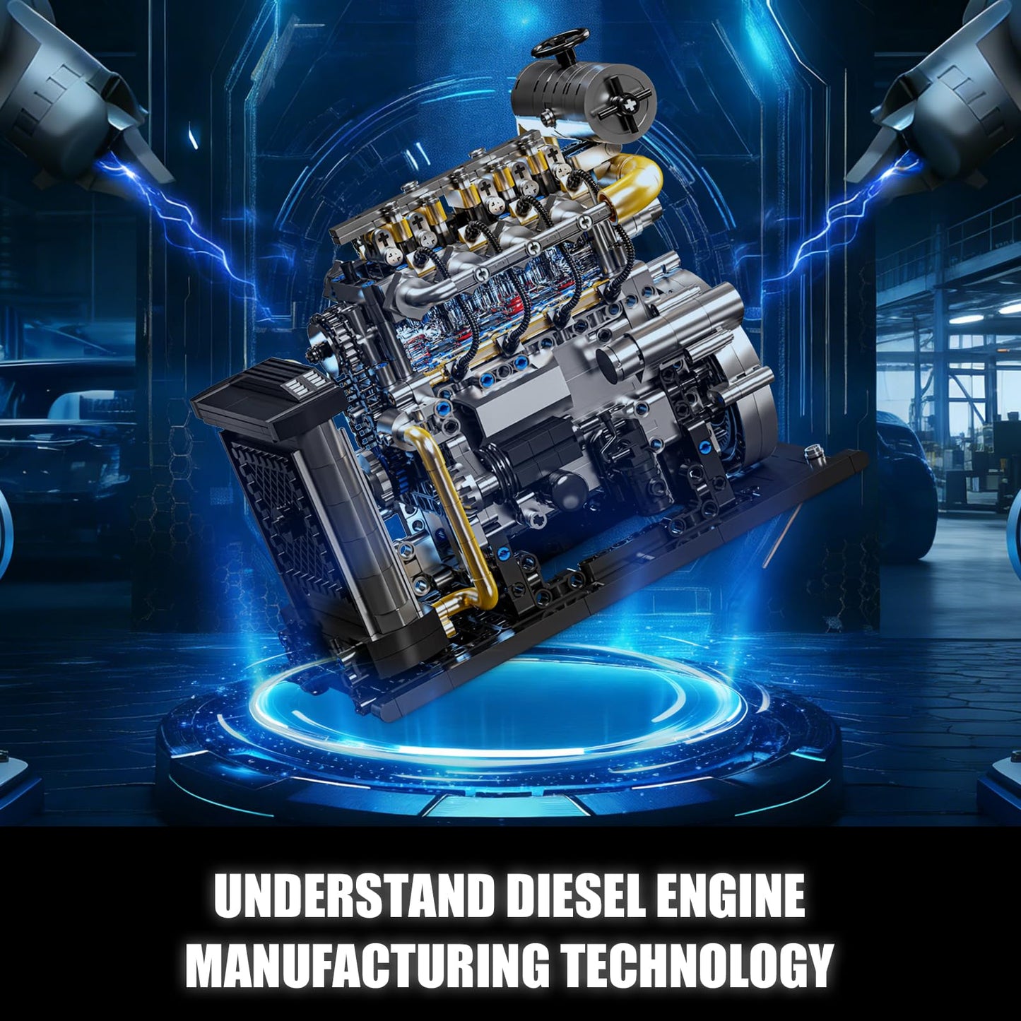 BseSparklion Diesel Engine Model Kit that Runs for Adults, MOC Mini Inline 4-Cylinder Diesel Engine Building Set with Motor, Compatible with Lego, Mechanical Engineering STEM Toy for Teens (1029 PCS)