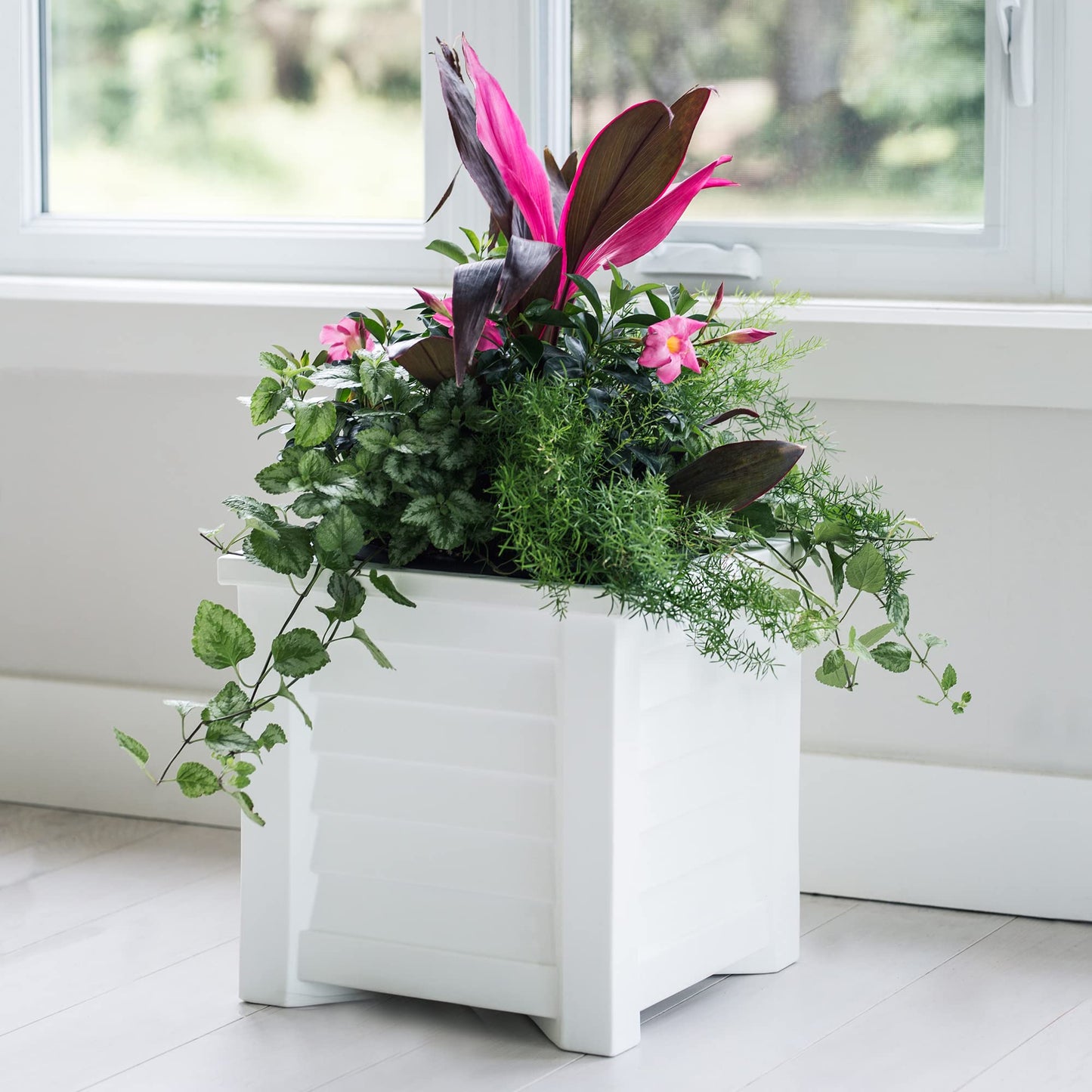 Mayne 5866-W Lakeland Square Patio Planter, 16x16, White