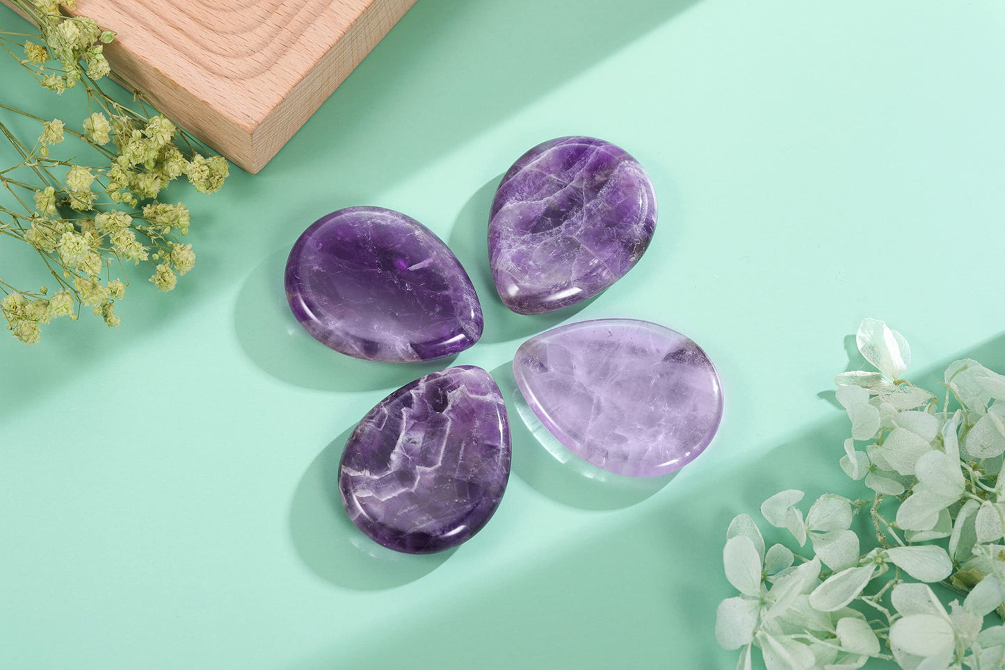 CrystalTears Amethyst Thumb Worry Stone Chakra Healing Crystal Pocket Palm Stone w/Gift Box