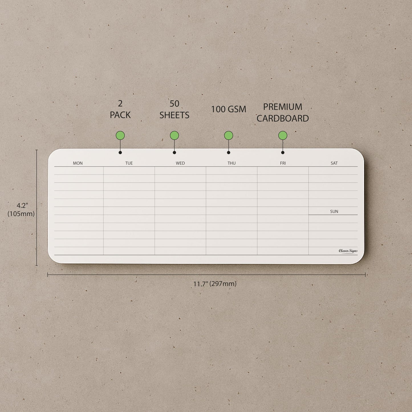 Weekly Planner Pad, Weekly To Do List Notepad, Tear Off Undated Weekly Planner Notepad, 2 Pack, 50 Sheet Each, 4,2" X 11,7", Premium Thick Paper with Cardboard Back Support, Weekly Desk Planner by CLEVER SIGNS