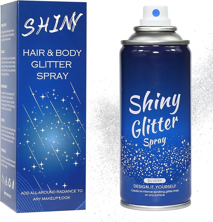 Pure Silver Glitter Spray for Face, Body, Hair and Clothes, Holographic Glitter Hairspray for Festival, Rave, Prom, Concert, Stage Makeup, Quick Dry, Long Lasting Shimmer, Lightweight, 4.05 fl oz