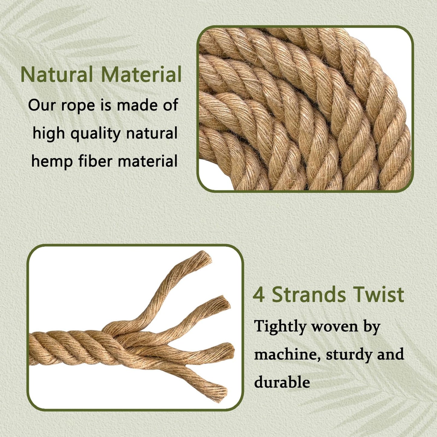 Natural Jute Rope (1 Inch x 50 Feet) Thick Hemp Rope Twisted Manila for DIY Crafts, Deck Railings, Porch Swing, Nautical Decorating
